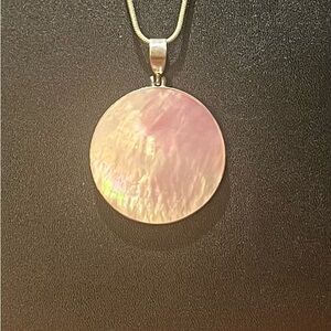 Elegant Pink Mother of Pearl Pendant Necklace with Silver Chain